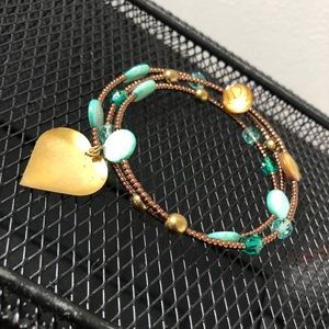 Brown and turquoise wrap bracelet